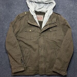 Levi's Jacket Mens XL Brown Canvas Hooded Sherpa Lined Full Zip Military Utility